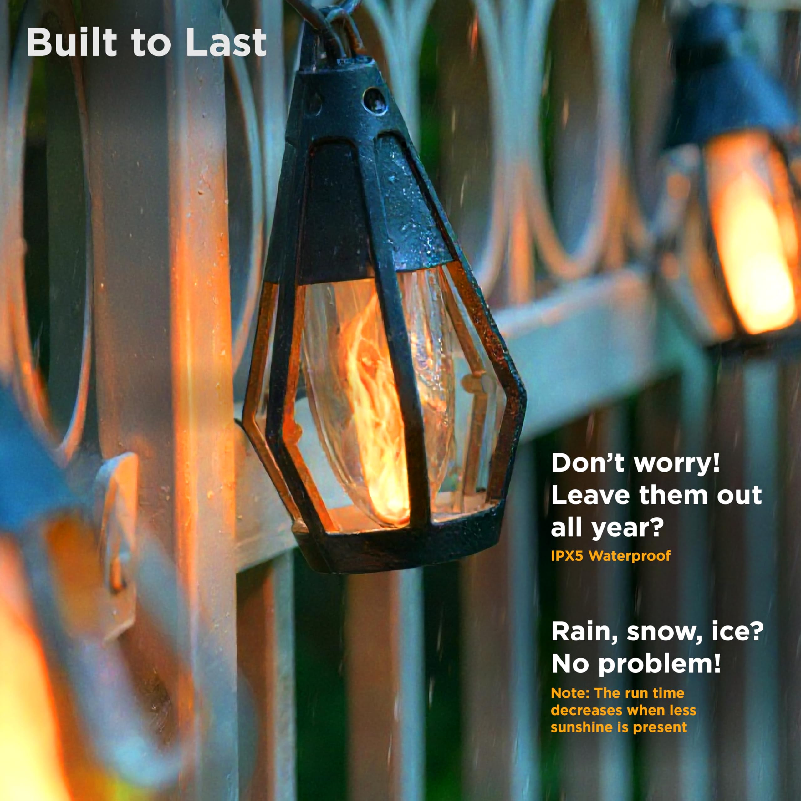 Solar String Lights - 10 Flickering LED Bulbs