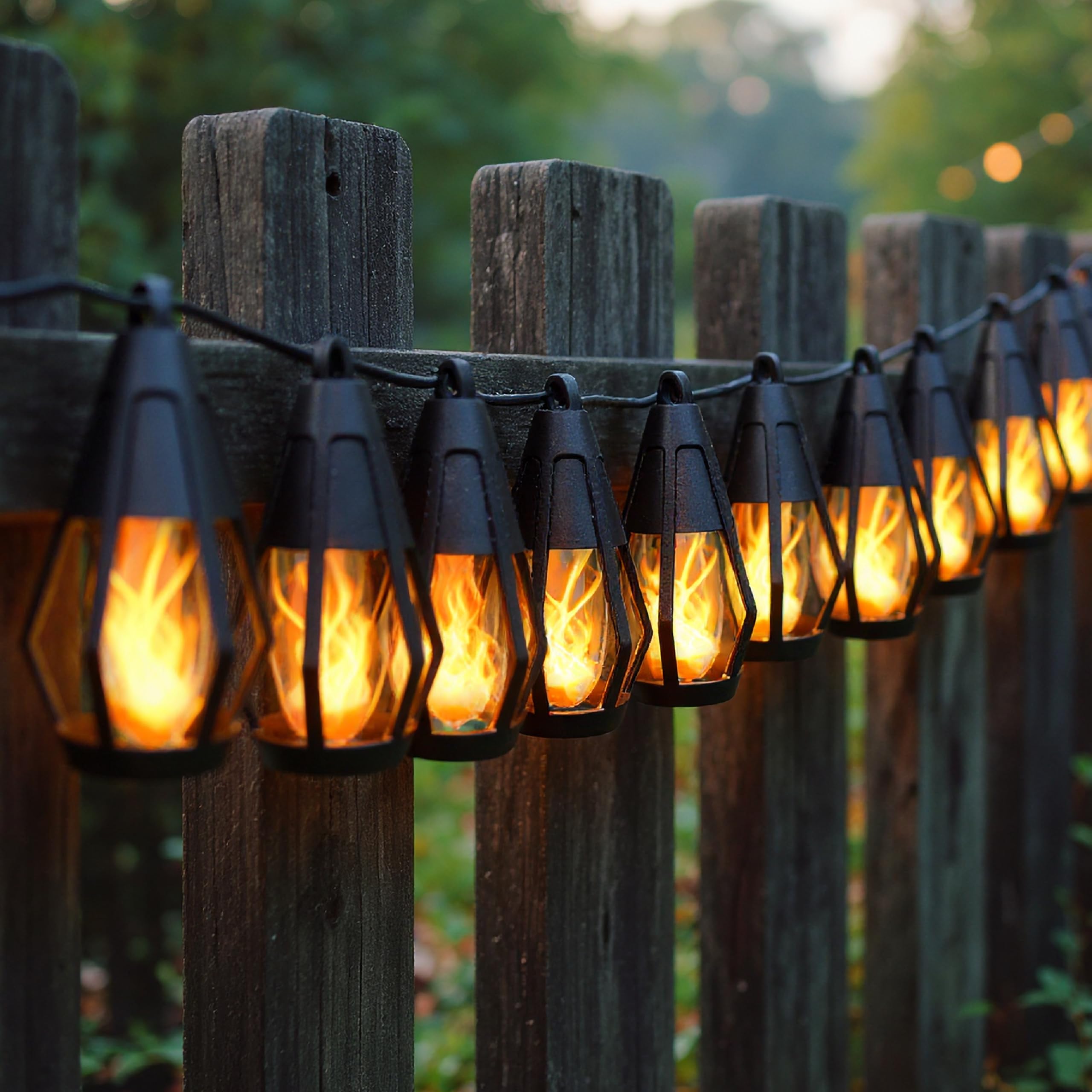 Solar String Lights - 10 Flickering LED Bulbs