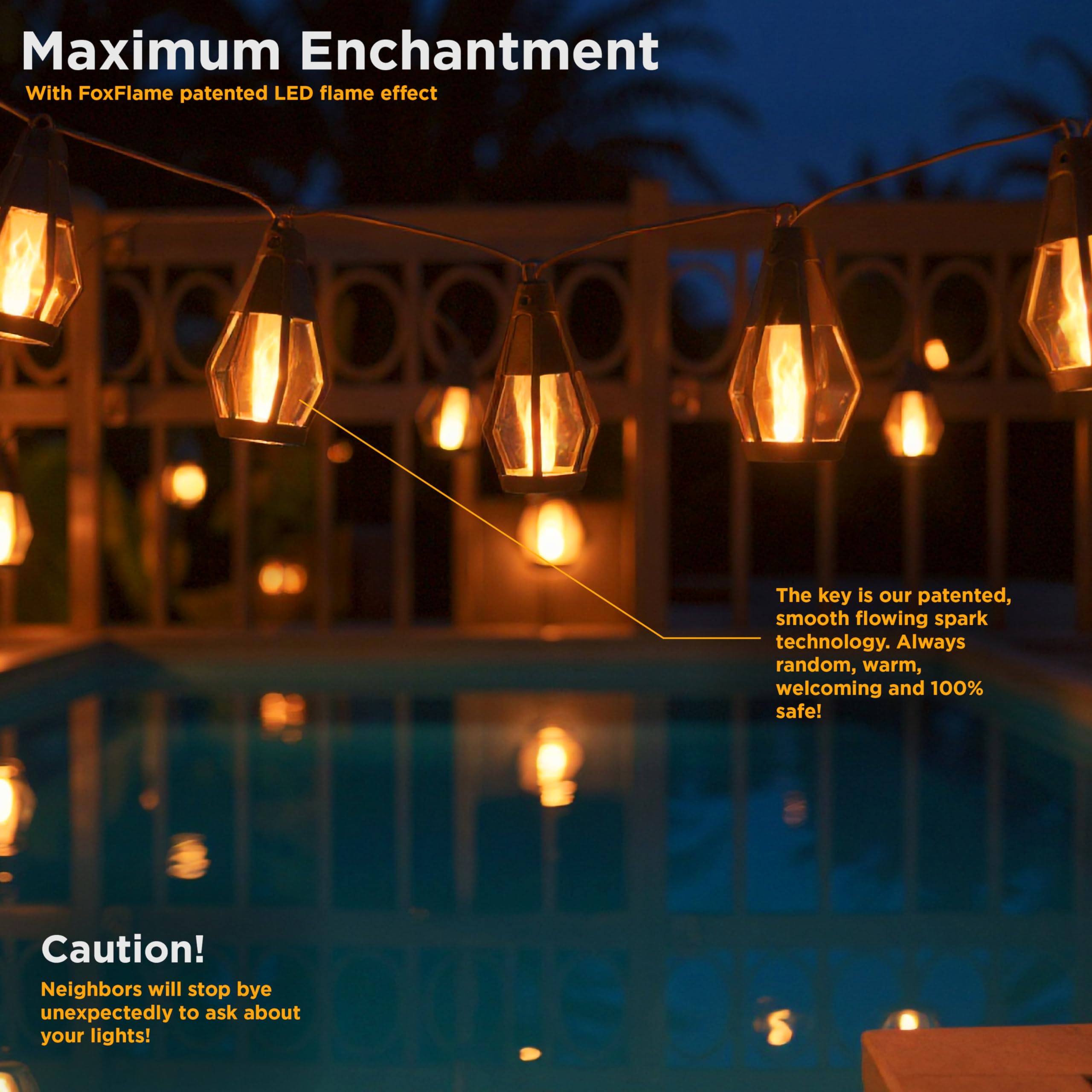 Solar String Lights - 10 Flickering LED Bulbs