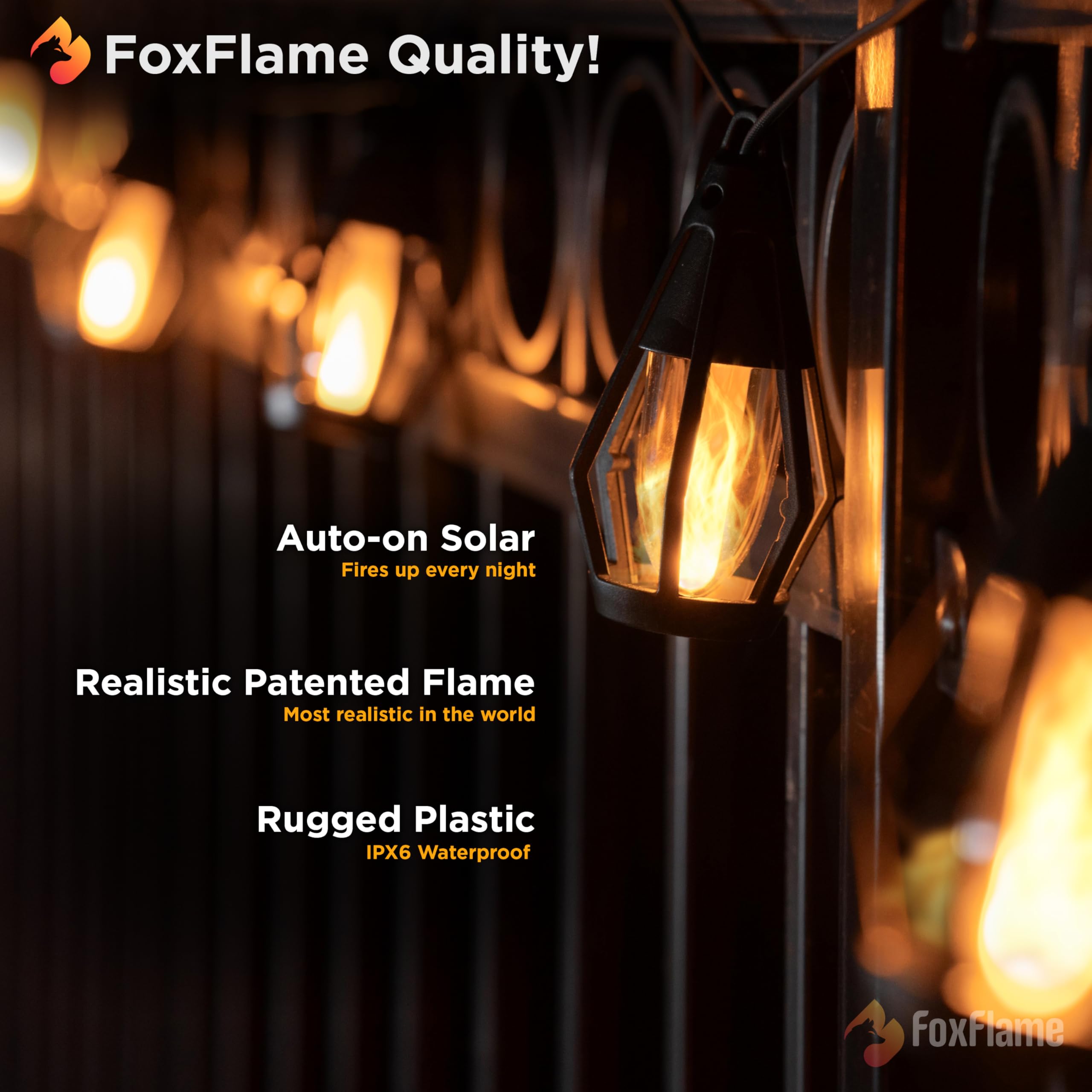 Solar String Lights - 10 Flickering LED Bulbs